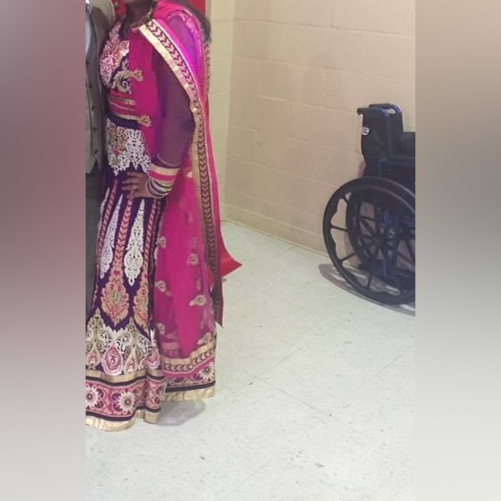 Purple pink gold embroidered lengha worn 3 times
